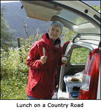 Preparing lunch on a country road